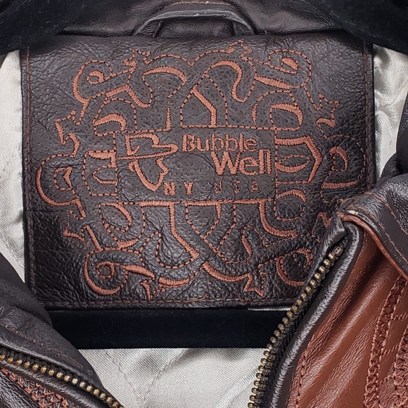 Bubble Well Women's Leather Embossed Fur Jacket Hoodie Medium - Picture 9 of 16